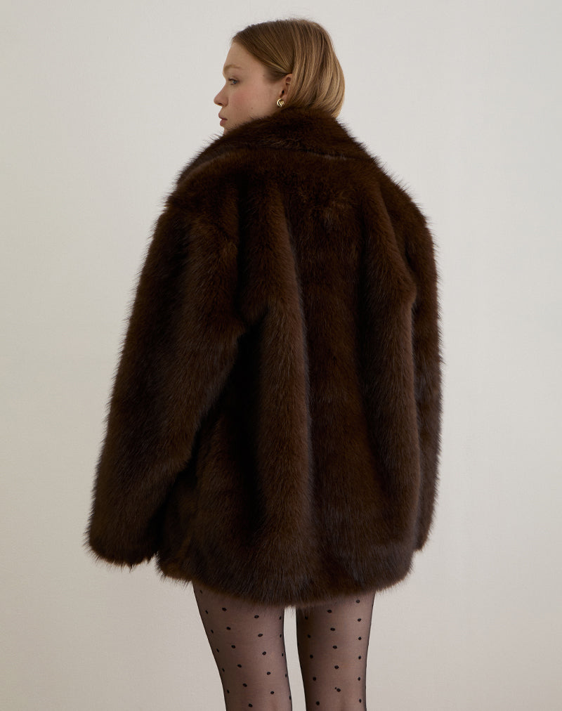 Image of Pepita Jacke aus Kunstpelz Dunkelbraun