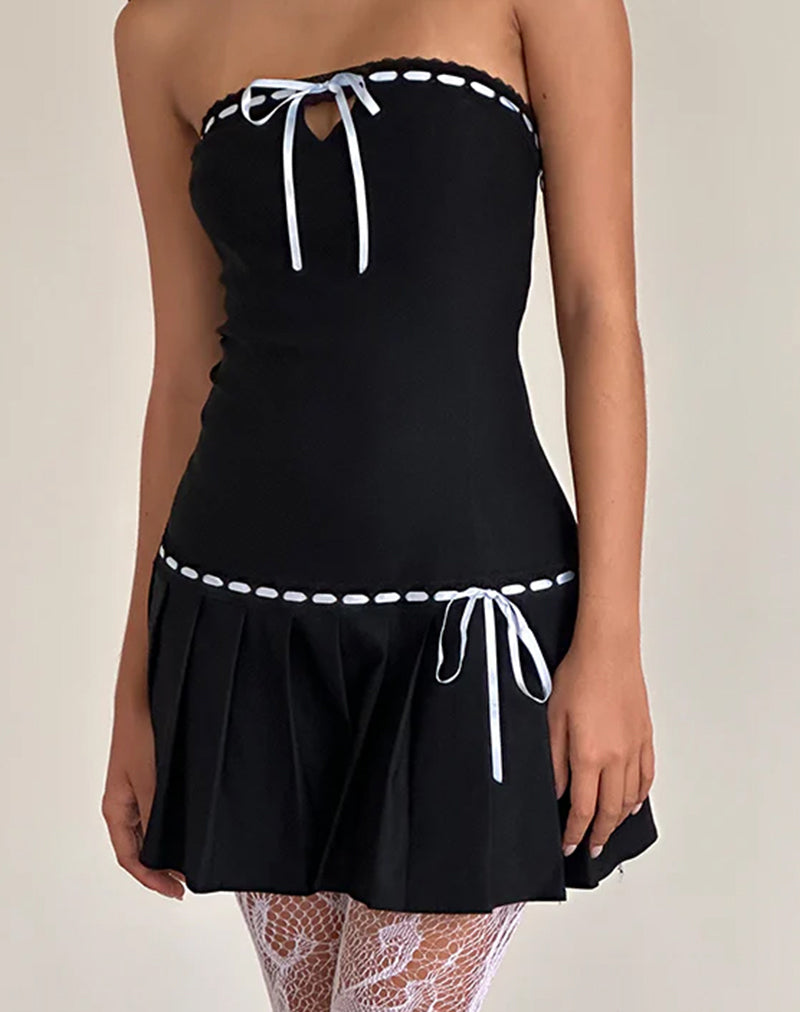 Petula Minikleid in Schwarz mit blauer Kontrastschleife