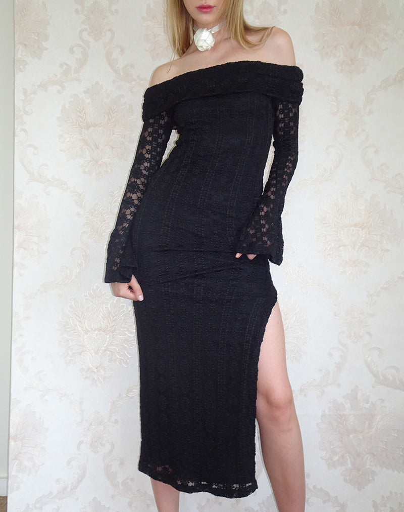 Philippa Maxikleid aus schwarzer königlicher Spitze