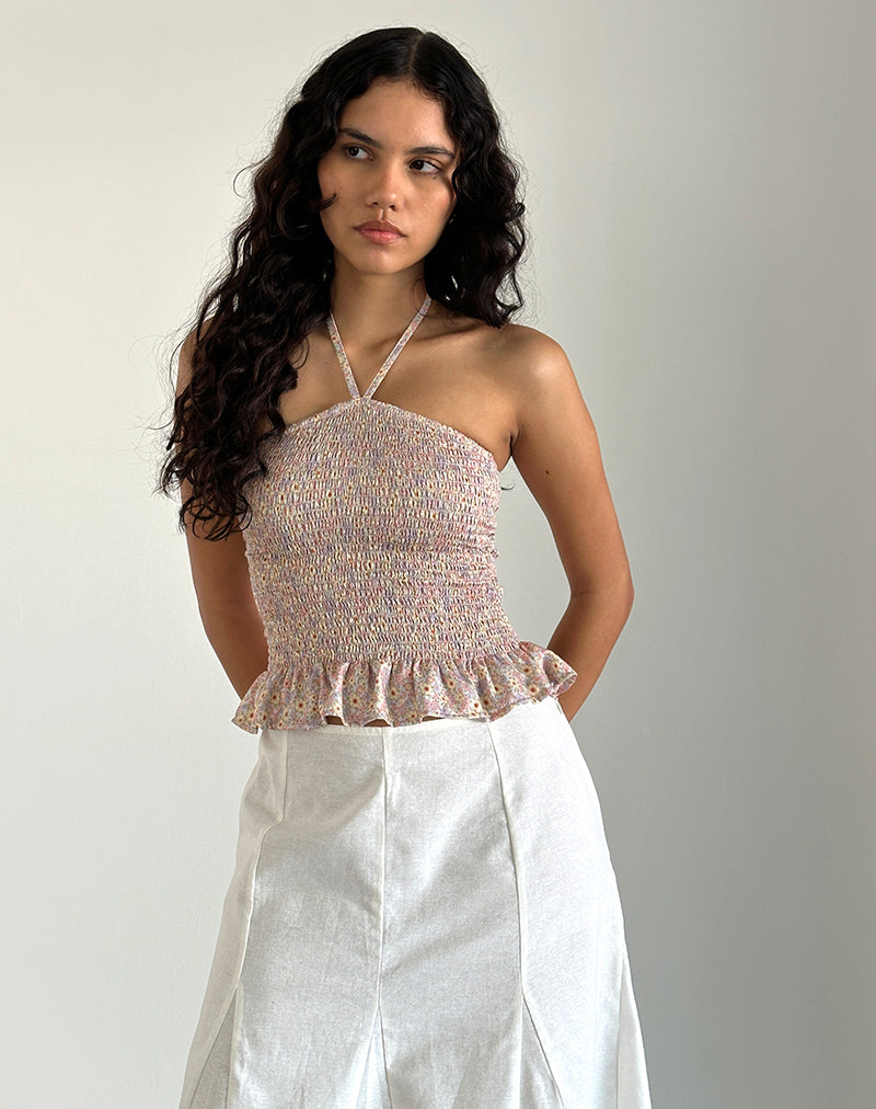 Bild von Phobe Gerafftes Neckholder-Top in 70s Prairie Girl Floral
