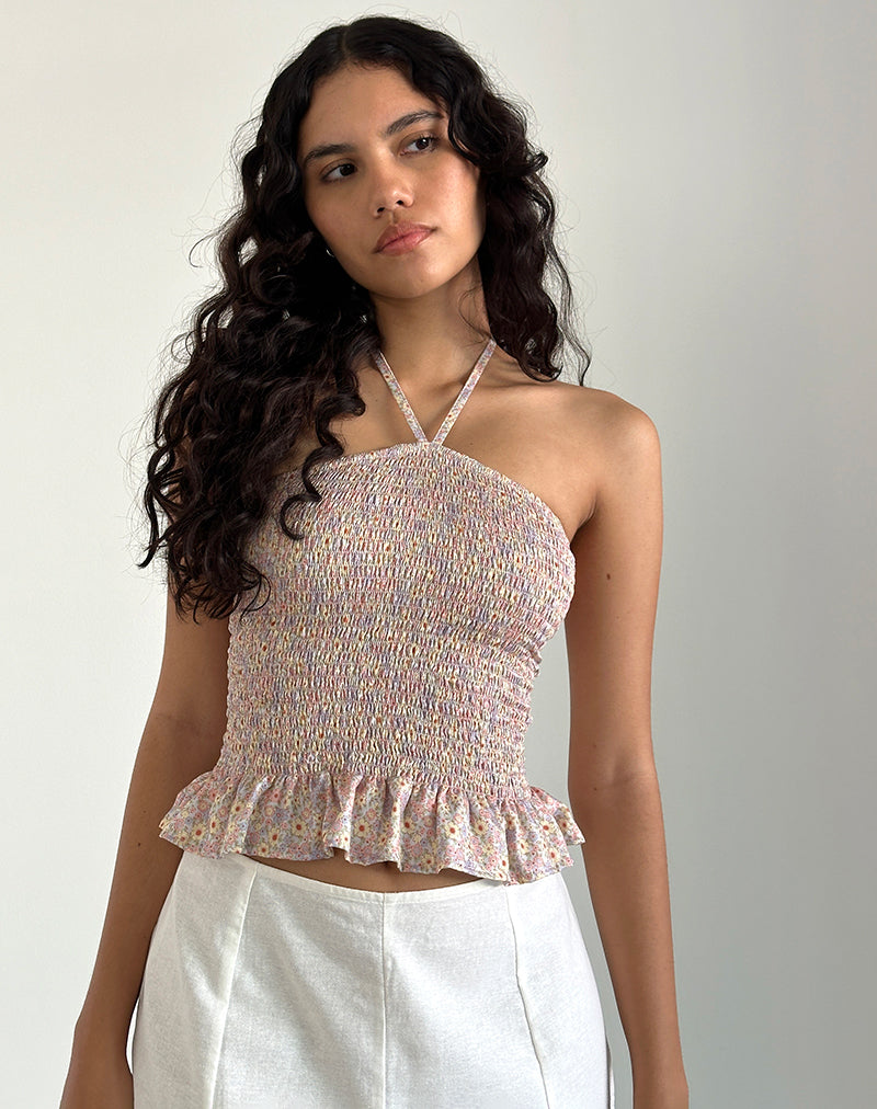 Bild von Phobe Gerafftes Neckholder-Top in 70s Prairie Girl Floral