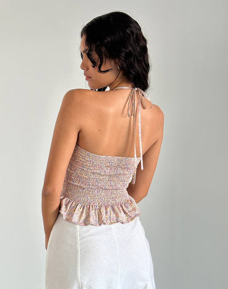 Bild von Phobe Gerafftes Neckholder-Top in 70s Prairie Girl Floral