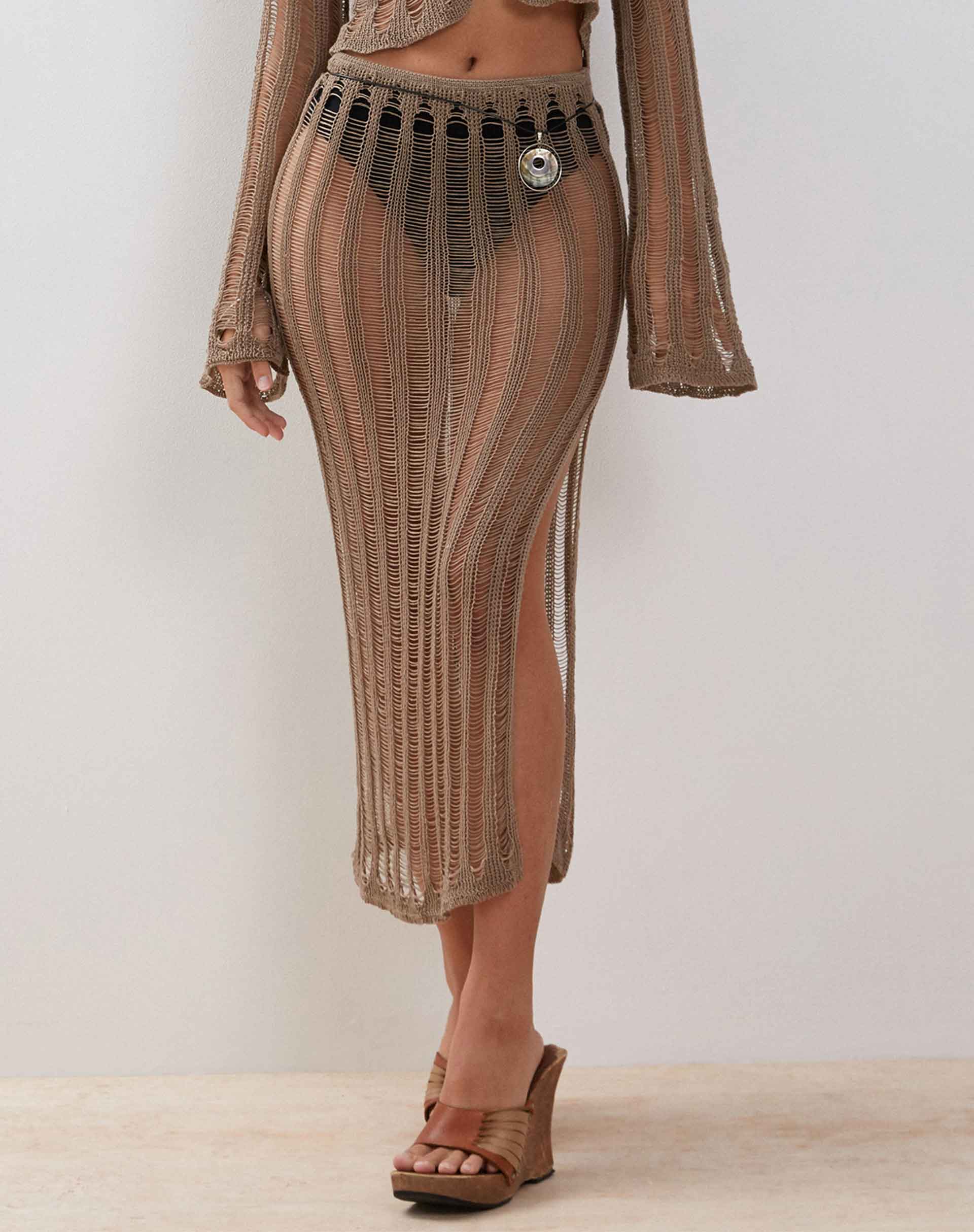 Image of Willa Gestrickter Midirock in Desert Taupe