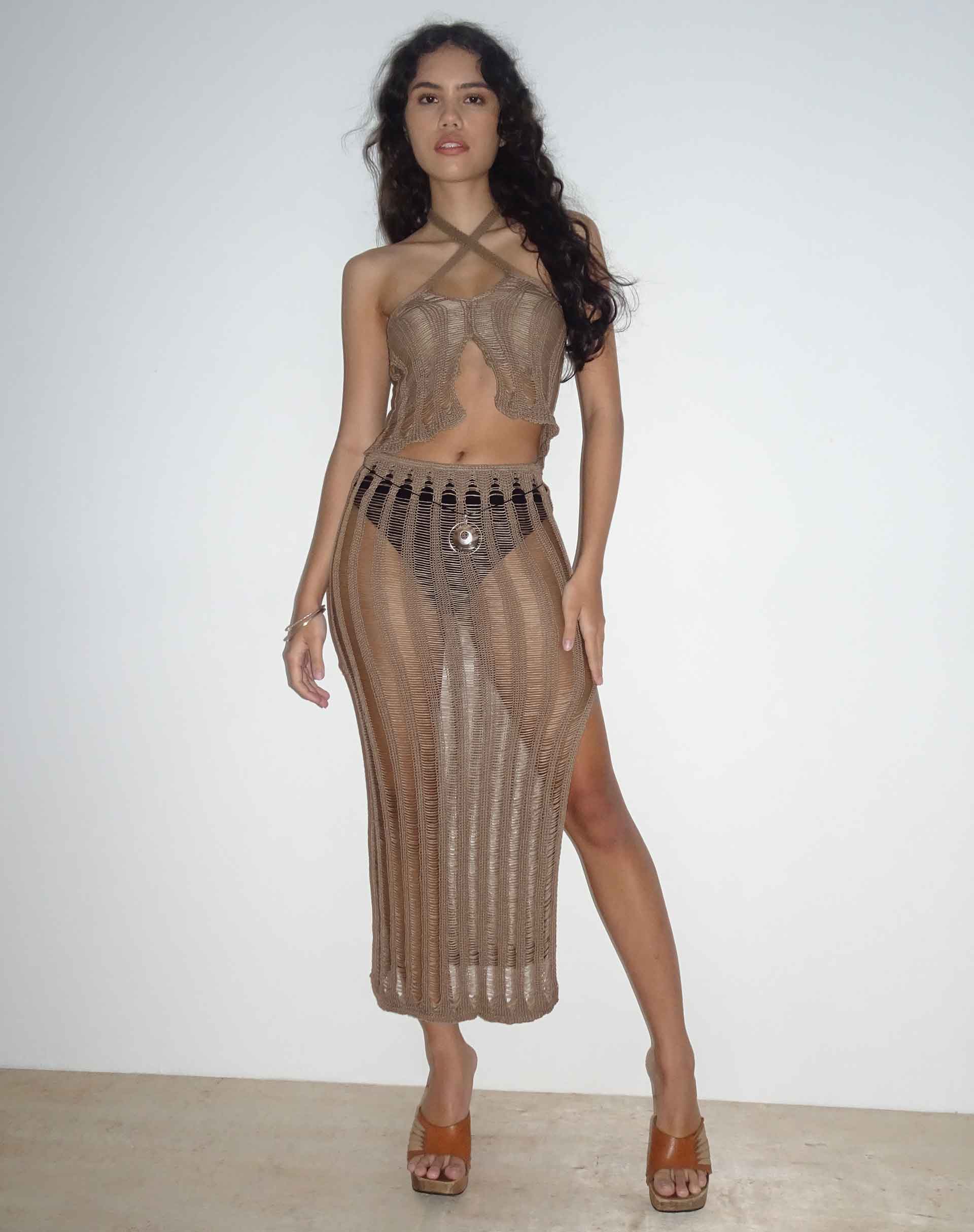 Image of Willa Gestrickter Midirock in Desert Taupe