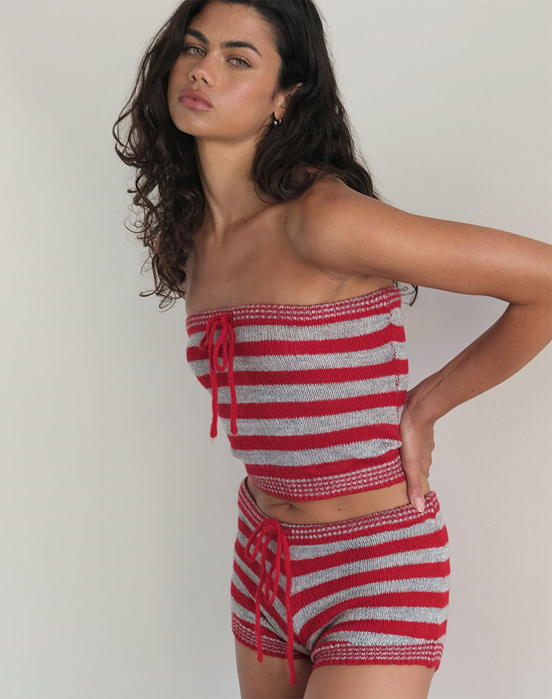 Image of Renha Hot Pants in Rot und Grau gestreift