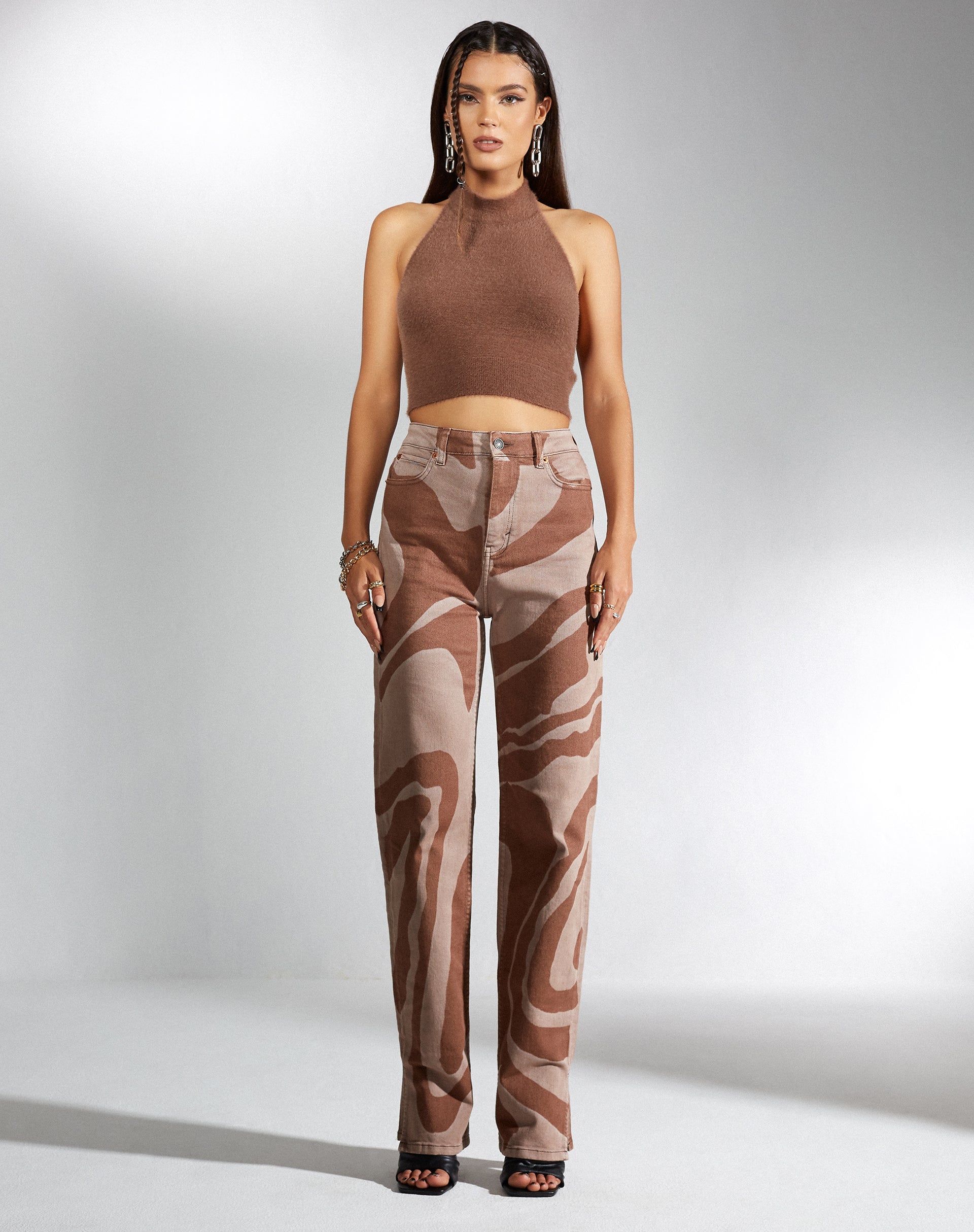 Bild von MOTEL X IRIS Straight Leg Jeans in Laser Swirl Braun