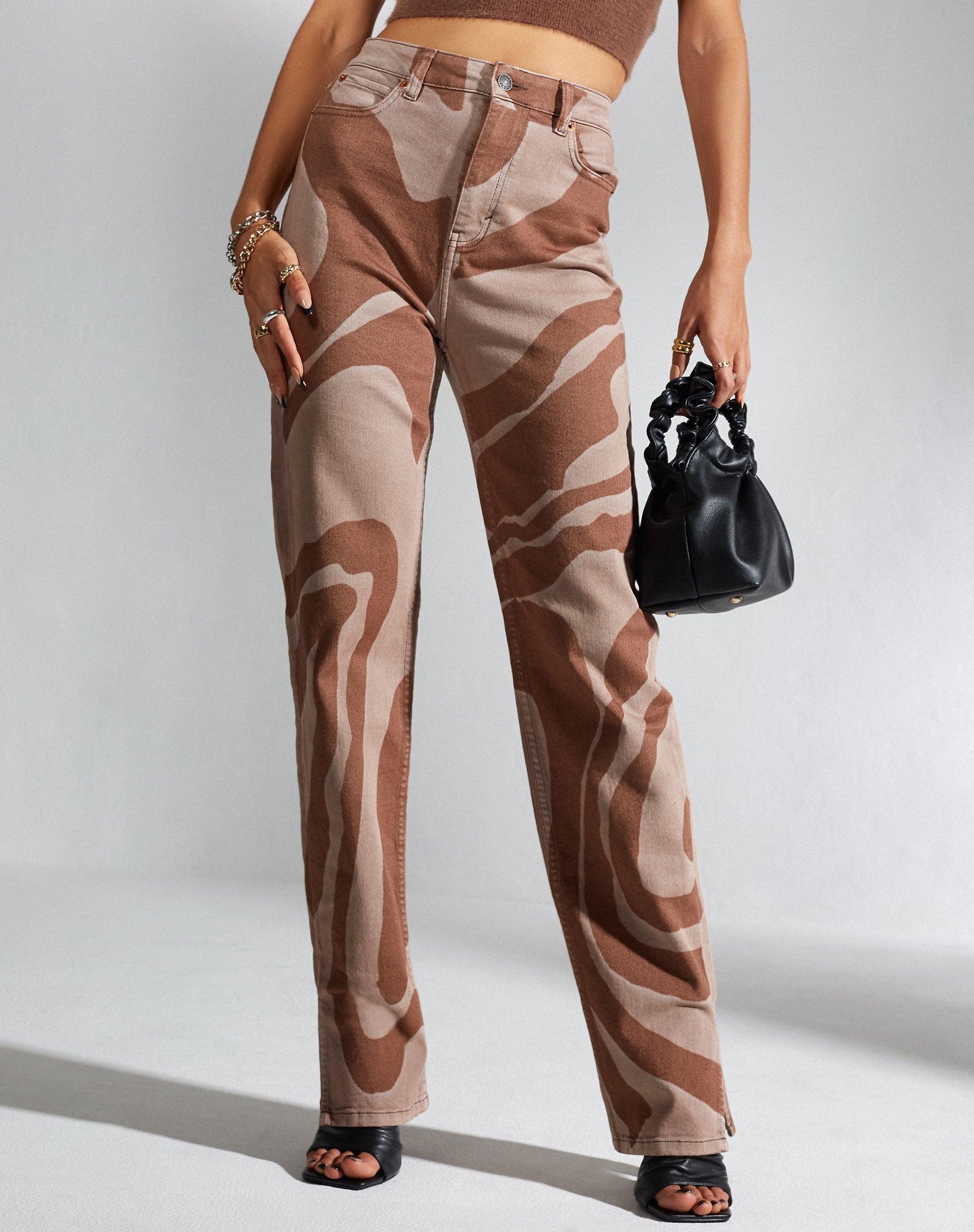 Bild von MOTEL X IRIS Straight Leg Jeans in Laser Swirl Braun
