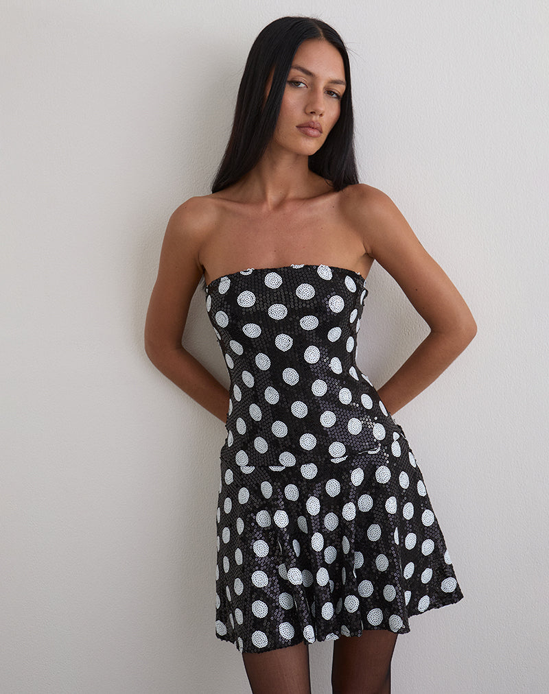 Pipo Minikleid aus Polka-Pailletten Monochrom