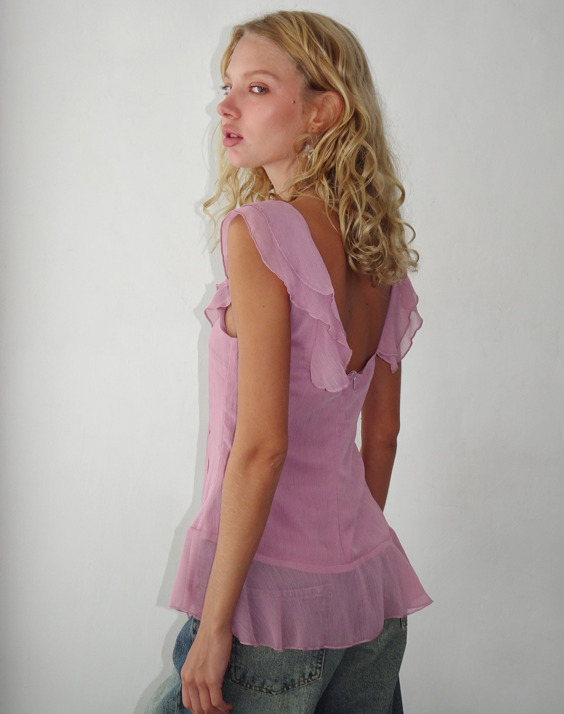 Bild von Piro Ruffle Longline Top in Light Plum