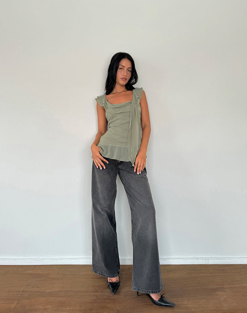 Image of Piro Rüschen-Langarm-Top aus Chiffon Olive
