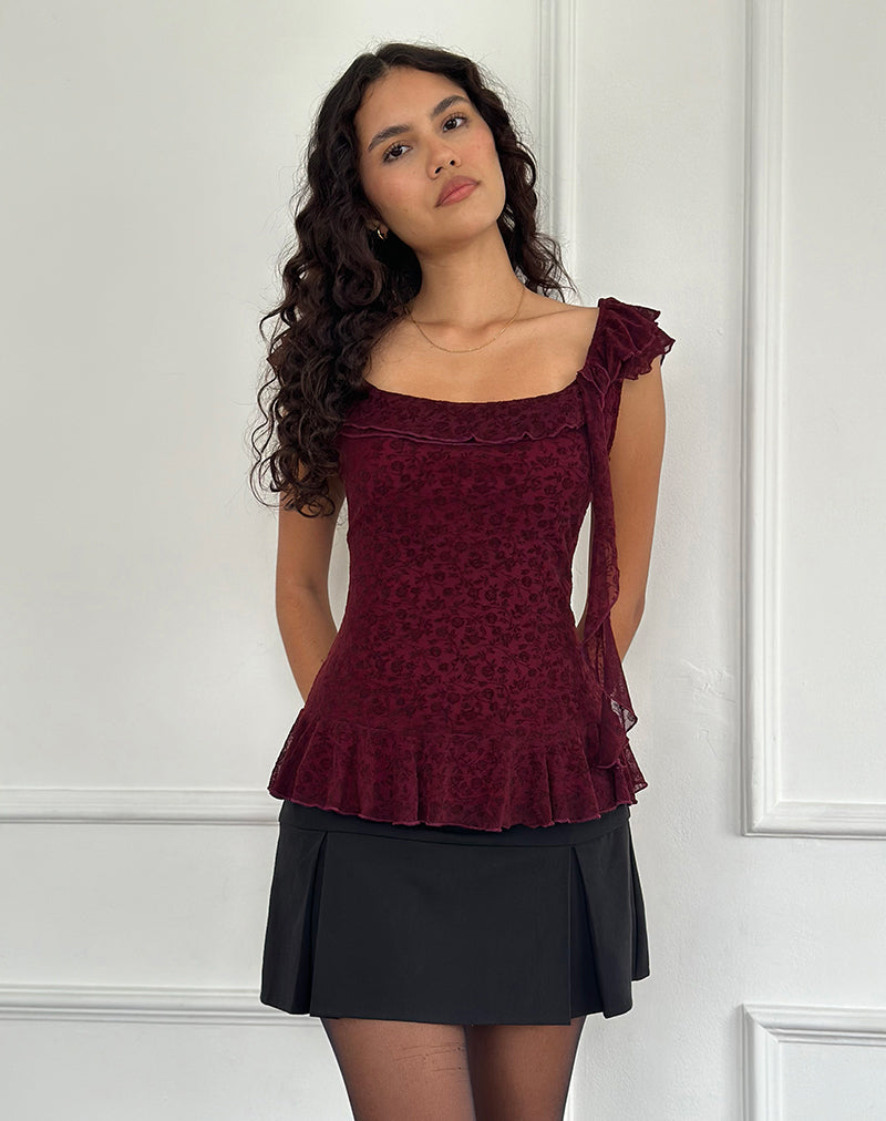 Image of Piroli Top in Ditsy Floral Flock Gebranntes Kastanienbraun