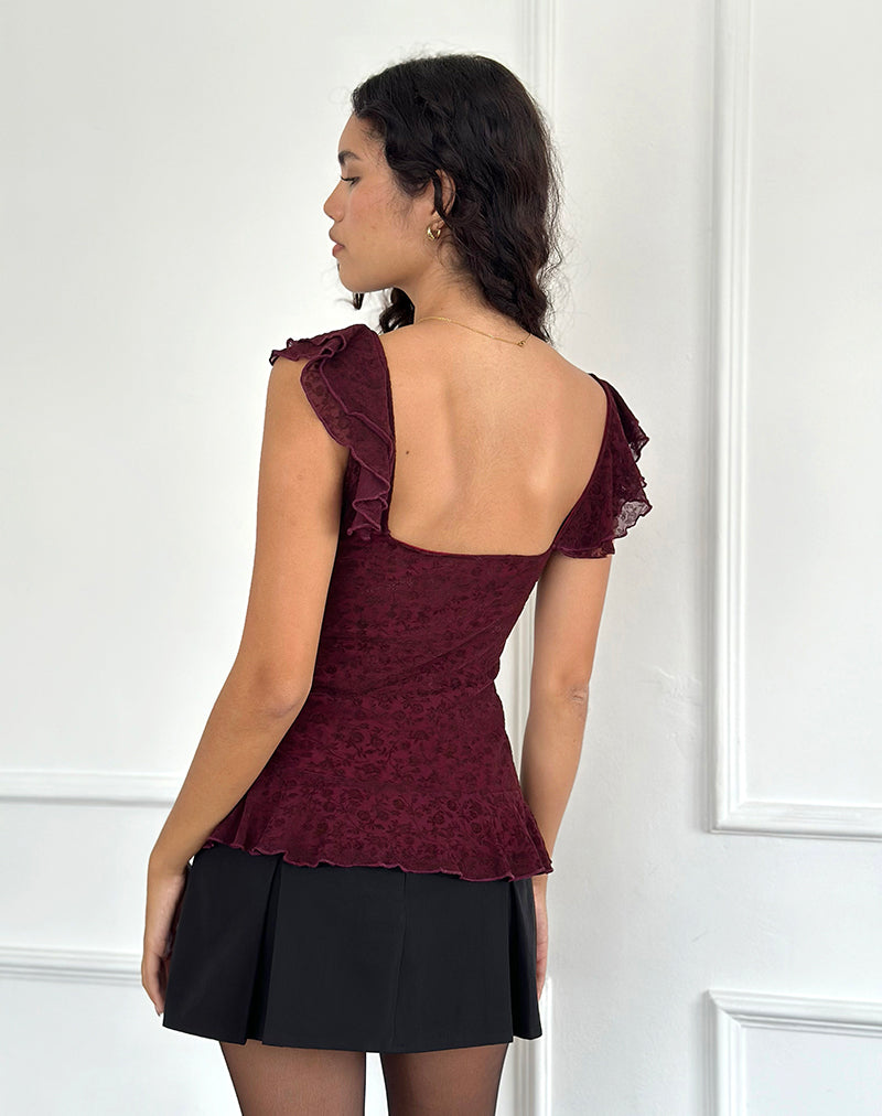 Image of Piroli Top in Ditsy Floral Flock Gebranntes Kastanienbraun