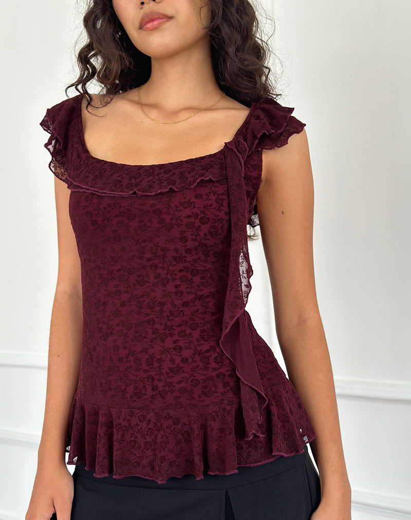 Image of Piroli Top in Ditsy Floral Flock Gebranntes Kastanienbraun