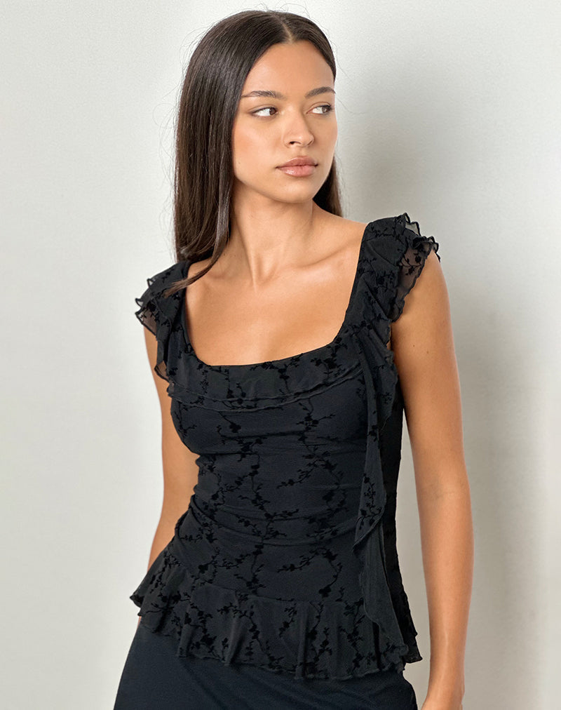 Image of Piroli Top in Vine Flower Schwarz