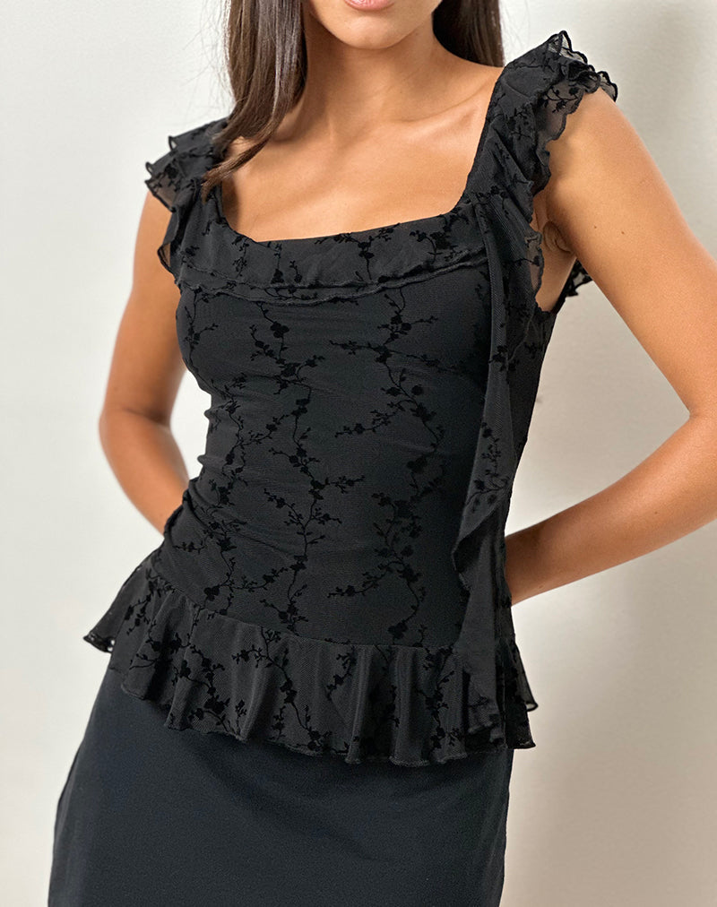Piroli Top in Vine Flower Schwarz