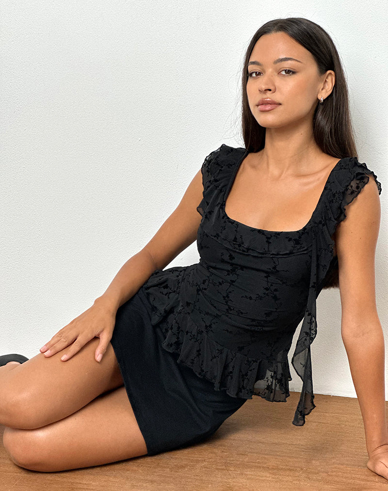 Piroli Top in Vine Flower Schwarz