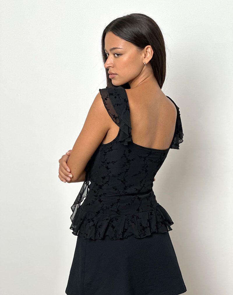 Image of Piroli Top in Vine Flower Schwarz