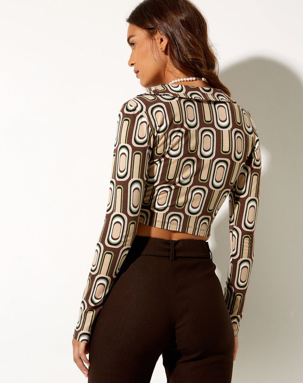 Portia Langärmeliges Top in Retro Spot Braun
