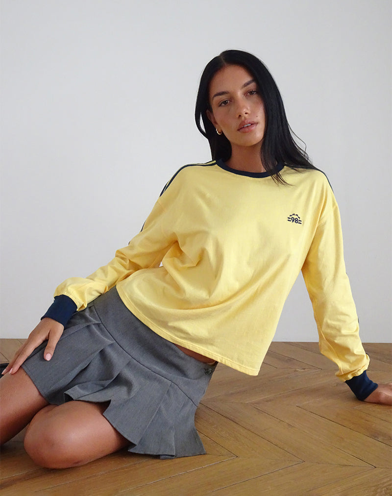 Image of Prata Langarm-Top in Lemonade mit marineblauer Bindung