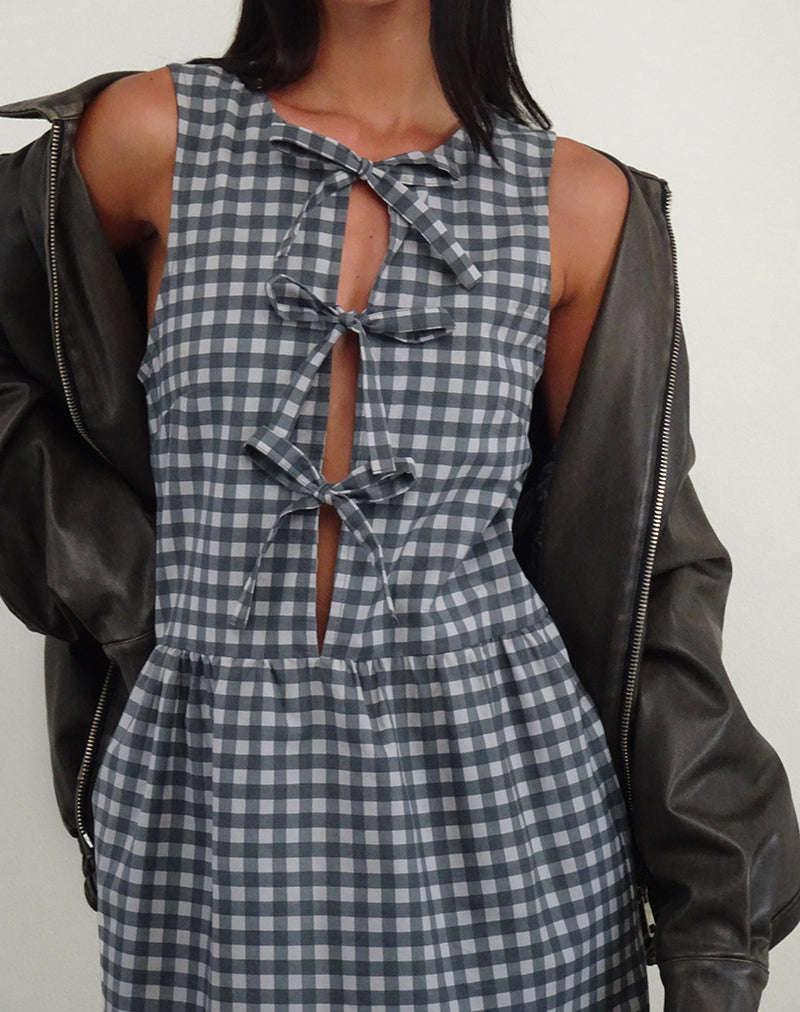 Prelith Midikleid in Schwarz Grau Tonal Gingham