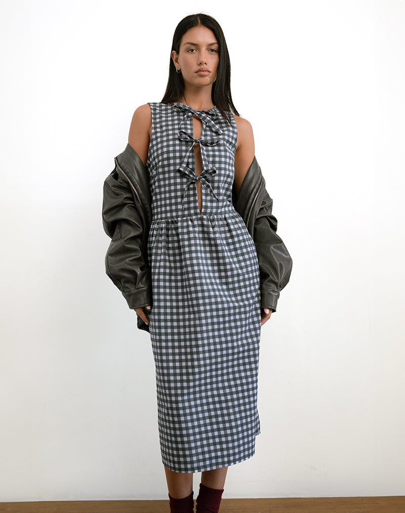Image of Prelith Midikleid in Schwarz Grau Tonal Gingham