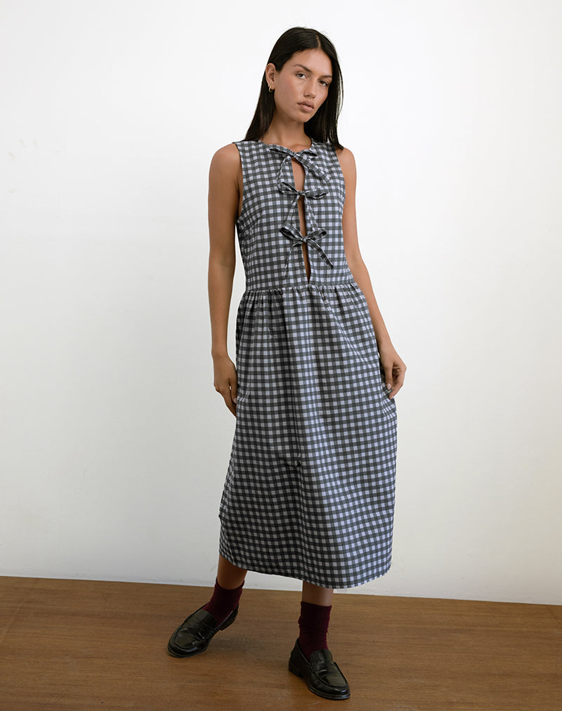 Image of Prelith Midikleid in Schwarz Grau Tonal Gingham