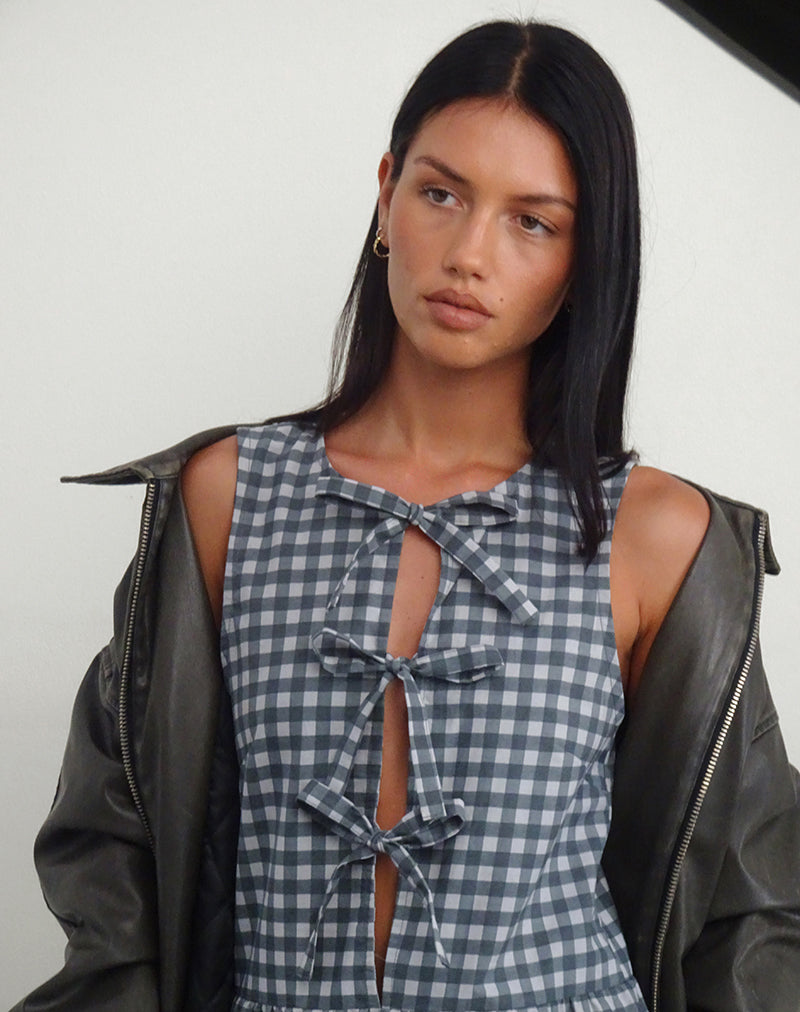Image of Prelith Midikleid in Schwarz Grau Tonal Gingham