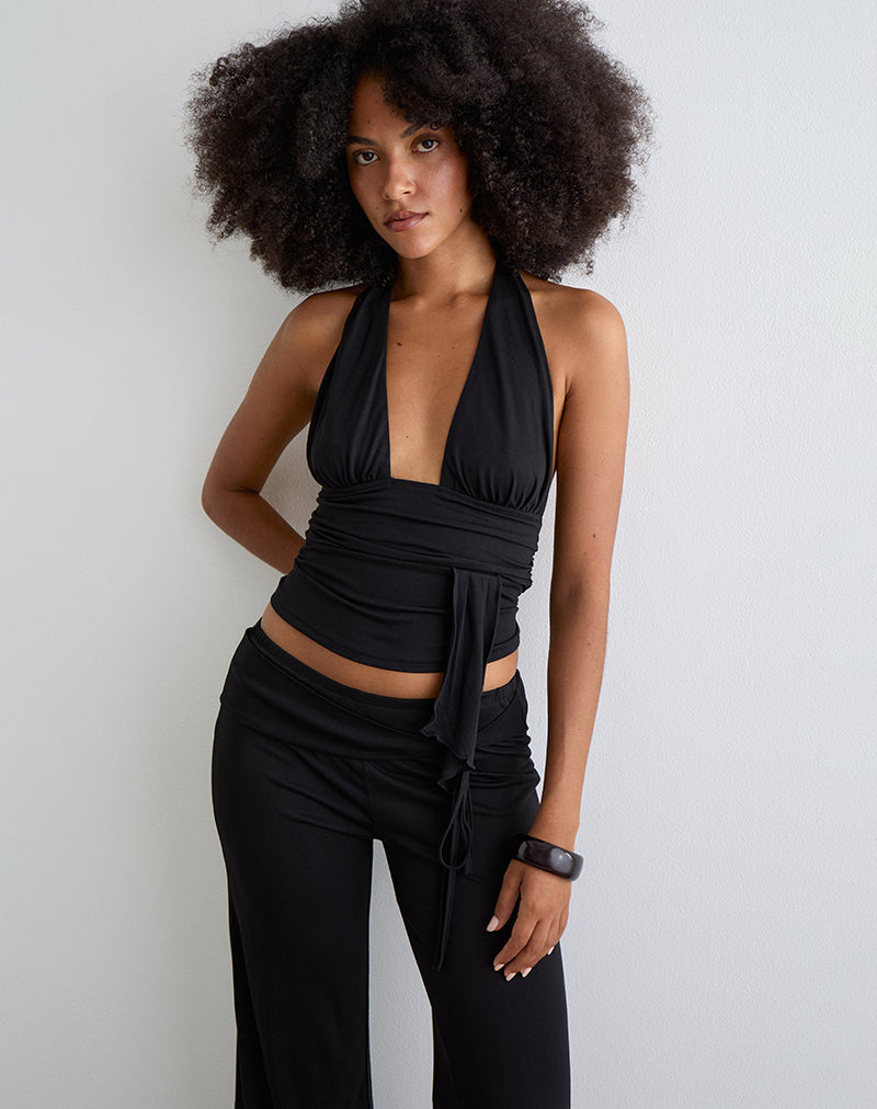 Prilla Neckholder-Top aus Cupro Schwarz