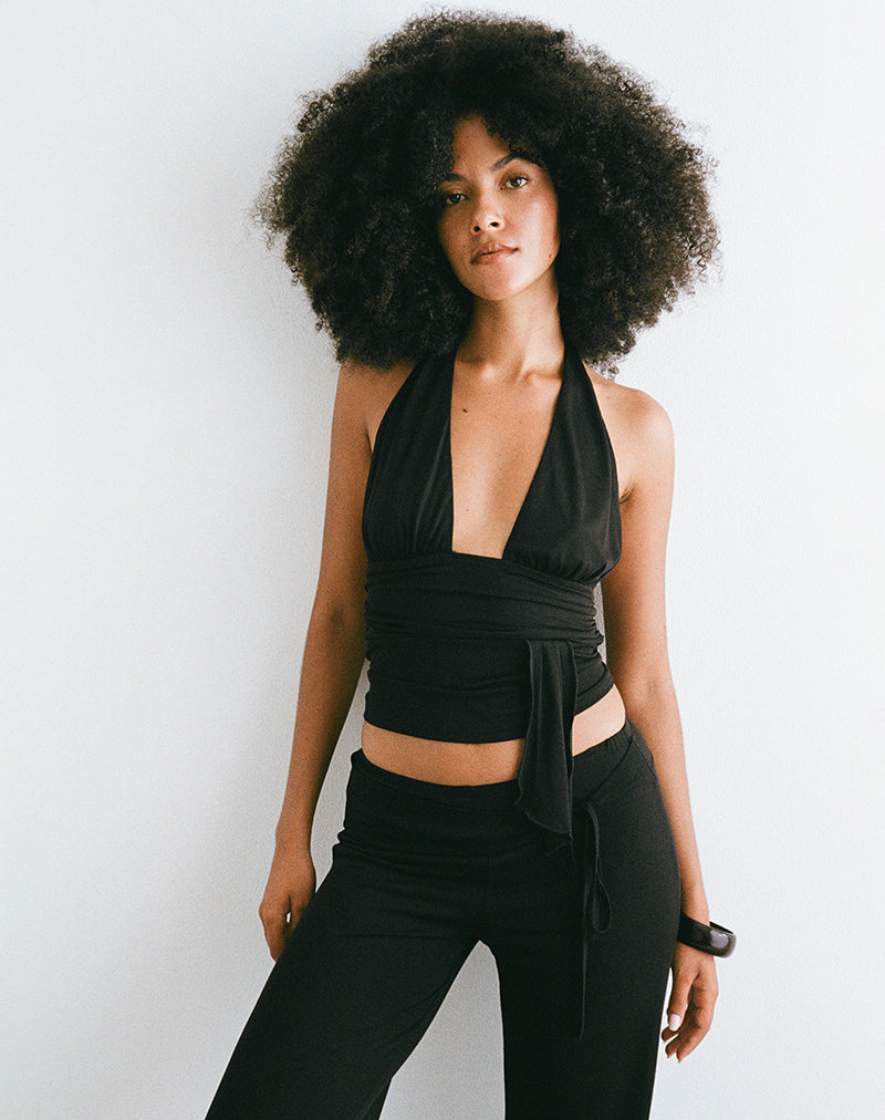 Image of Prilla Neckholder-Top aus Cupro Schwarz