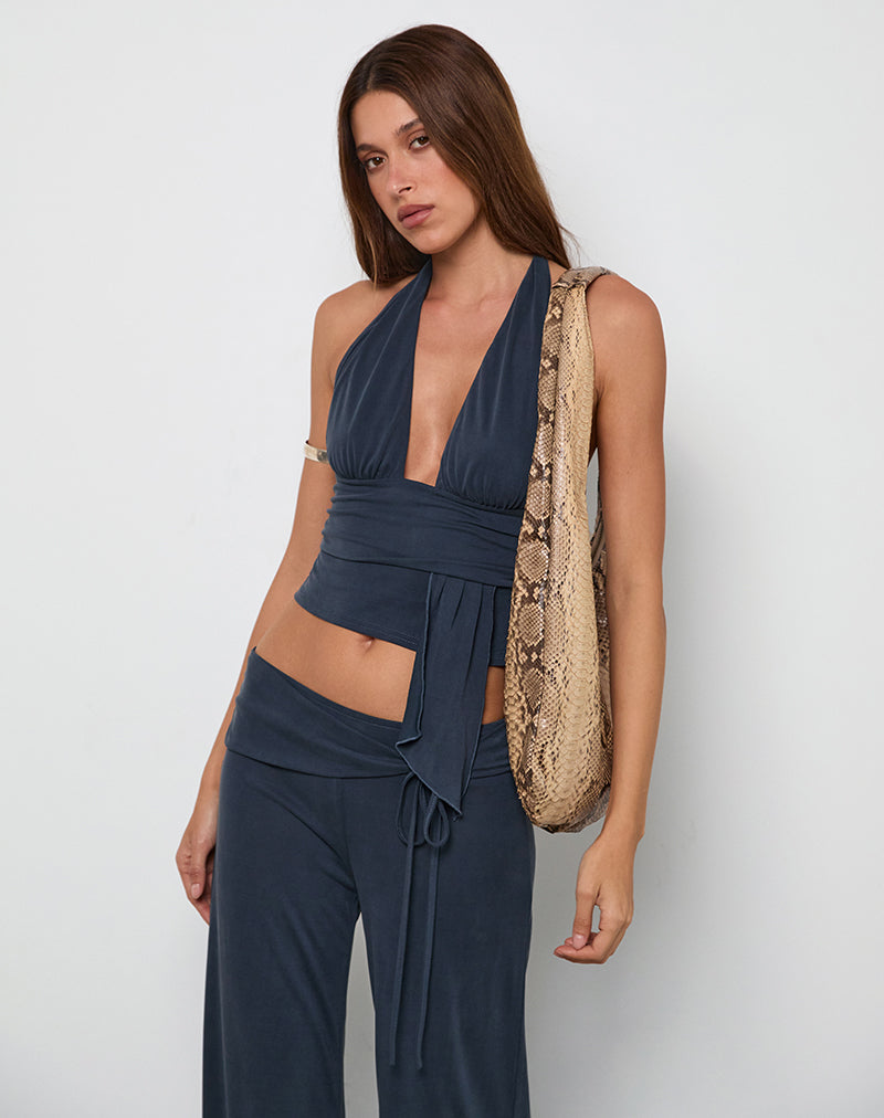 Prilla Neckholder-Top aus Cupro Ocean Storm