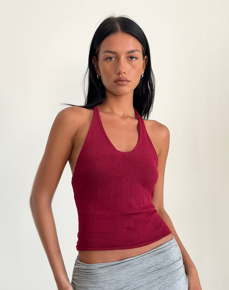 Image of Priscilla Neckholder-Top aus reinem Strick Rot