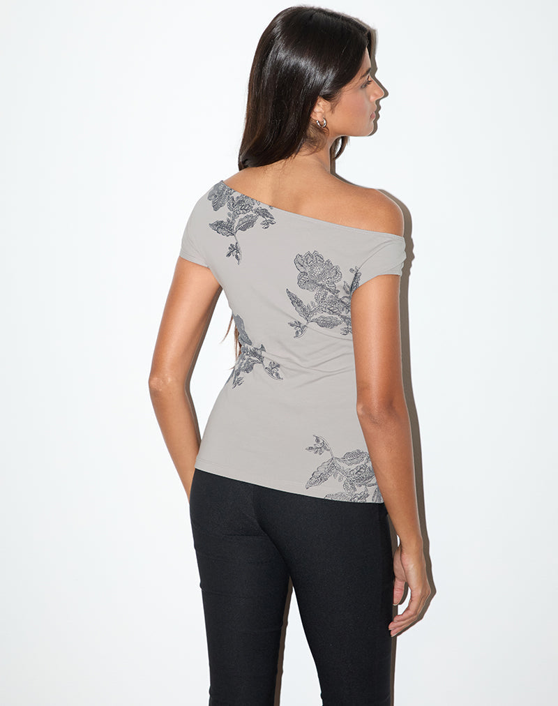 Image of Pyso Asymmetrisches Top aus Spitze mit Blumen Grau