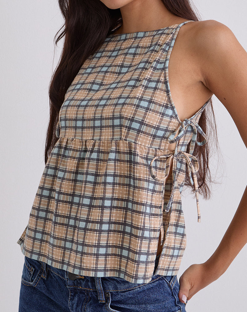 Palsi Lockeres ärmelloses Top in Pastellblau Tartan
