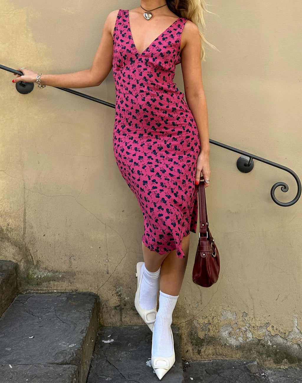 Lieva Midikleid in Himbeere geblümt