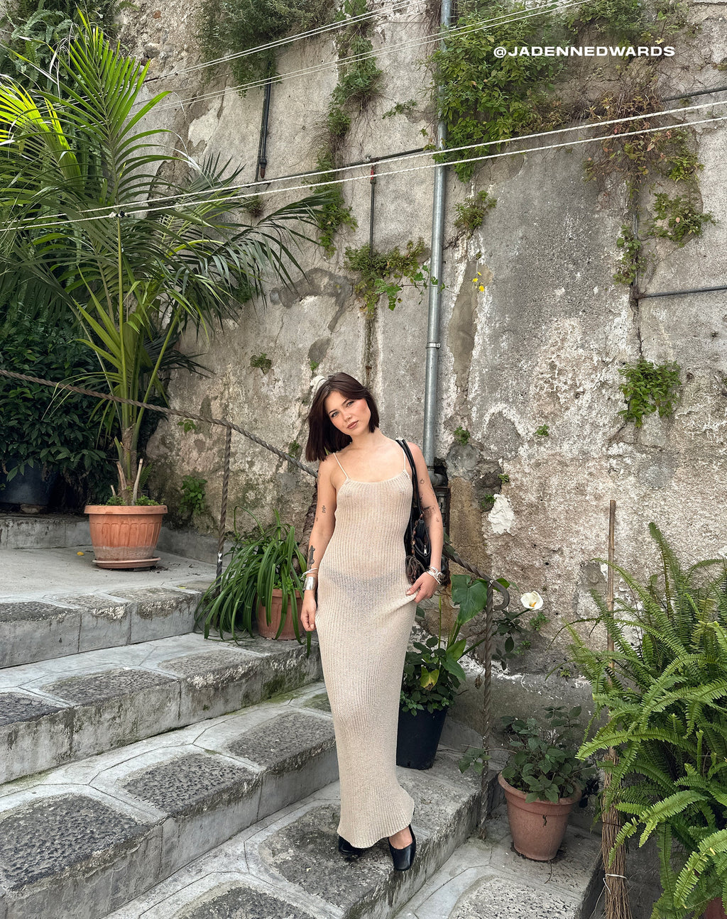 Norila Maxikleid aus Strick in Neutral