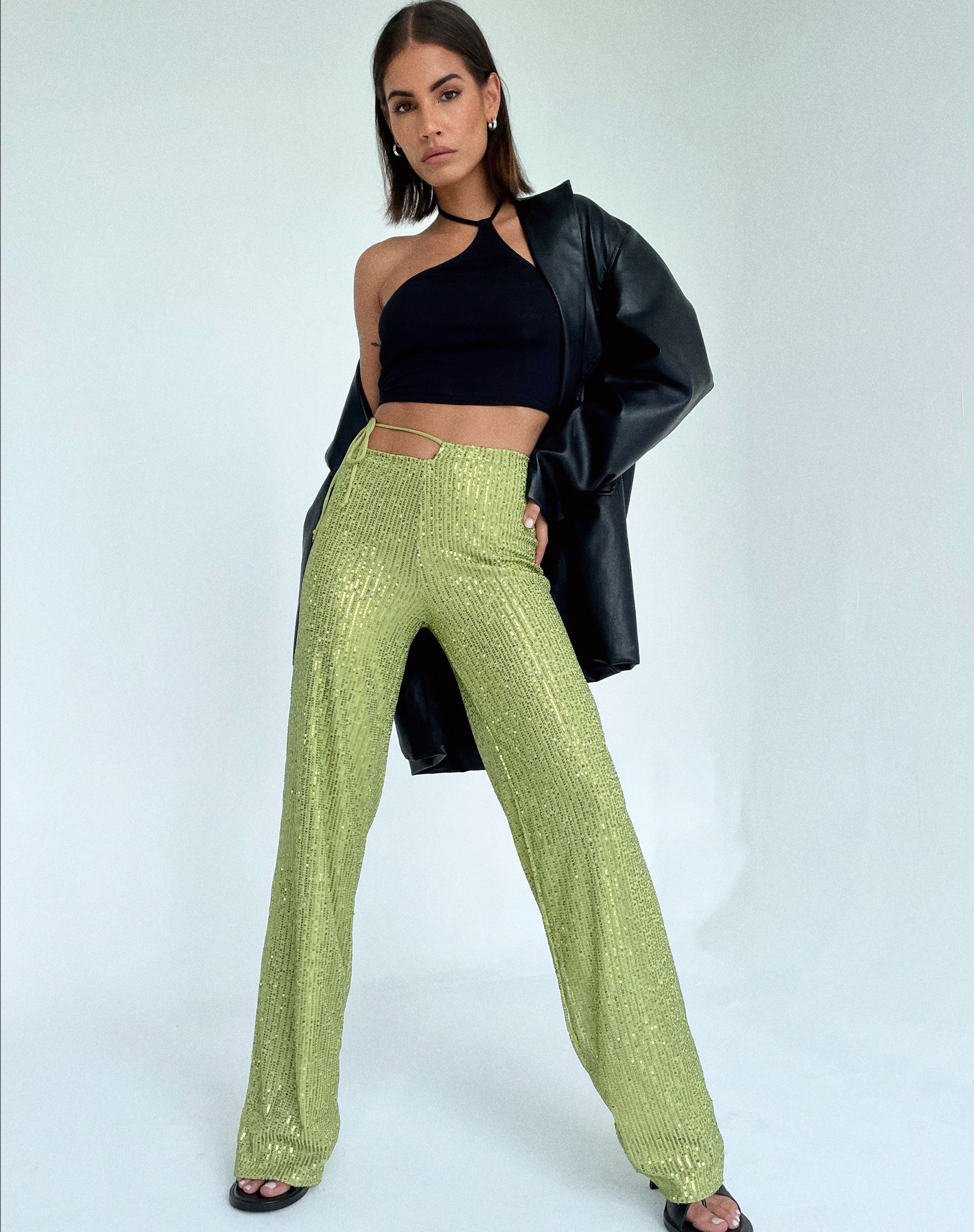 Image of Sanju Hose aus Drape Pailletten lindgrün