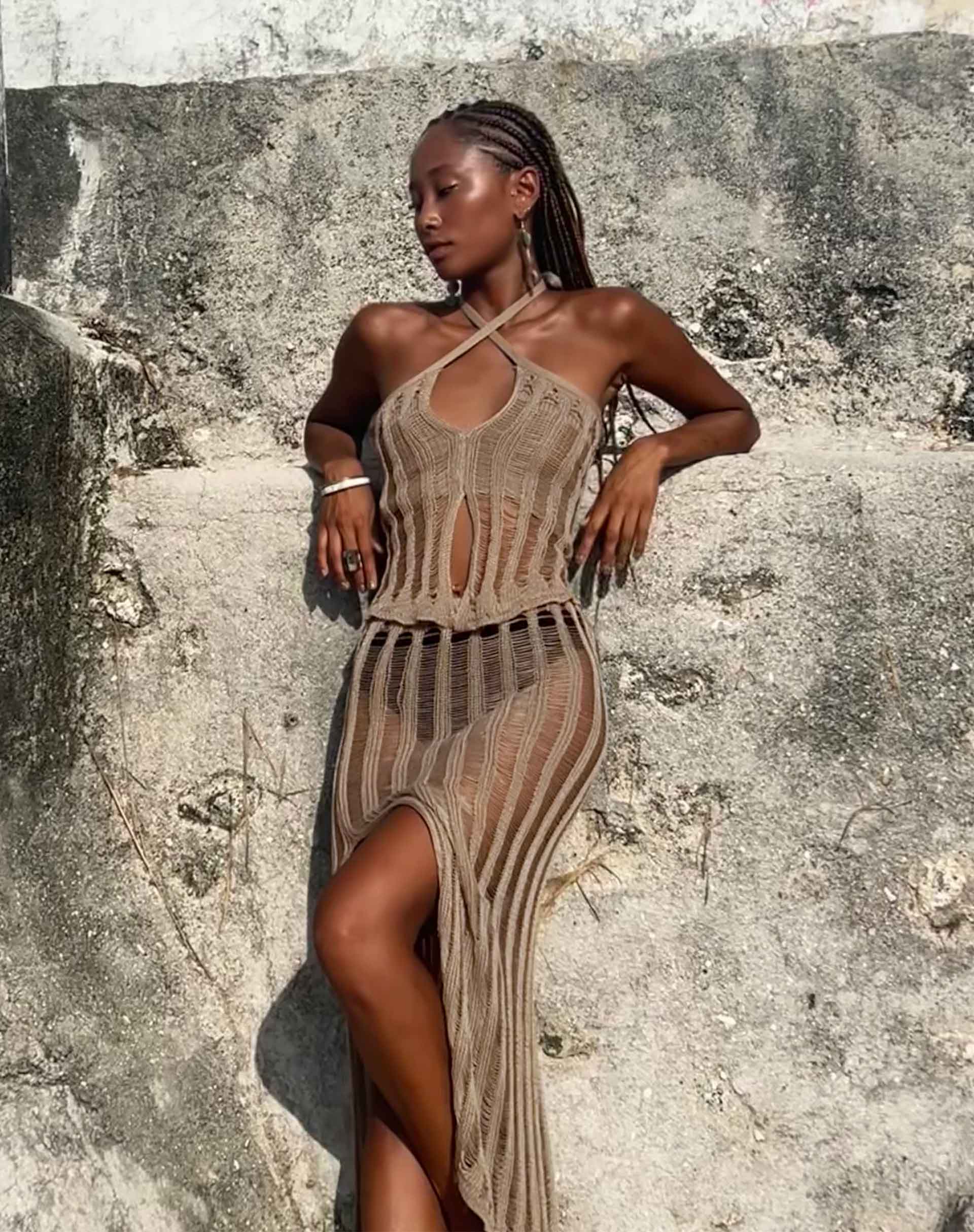 Image of Willa Gestrickter Midirock in Desert Taupe