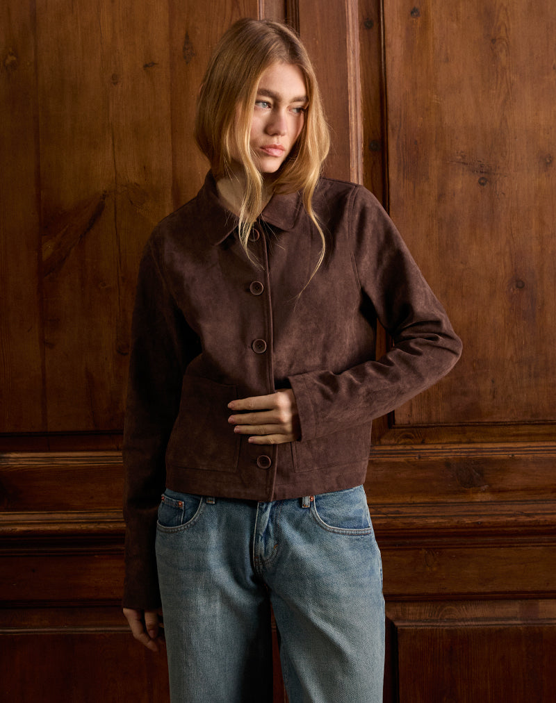 Image of Quincy Cropped Jacke aus Kunstwildleder in Braun