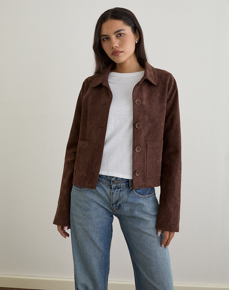 Image of Quincy Cropped Jacke aus Kunstwildleder in Braun