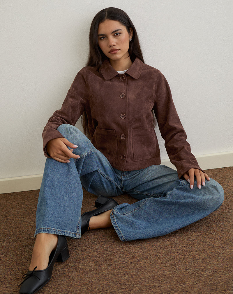Image of Quincy Cropped Jacke aus Kunstwildleder in Braun