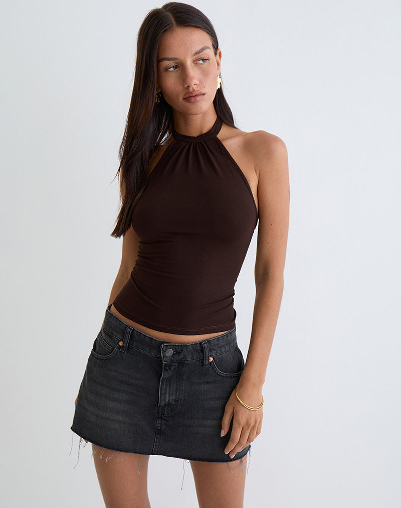 Raceline Neckholder-Top aus Rayon Jersey Schokoladenbraun