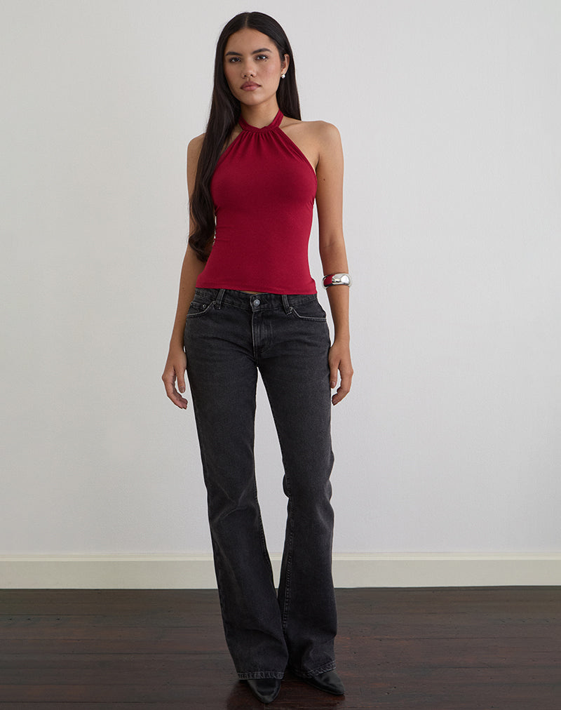 Image of Raceline Neckholder-Top aus Rayon Jersey Adrenaline Rot