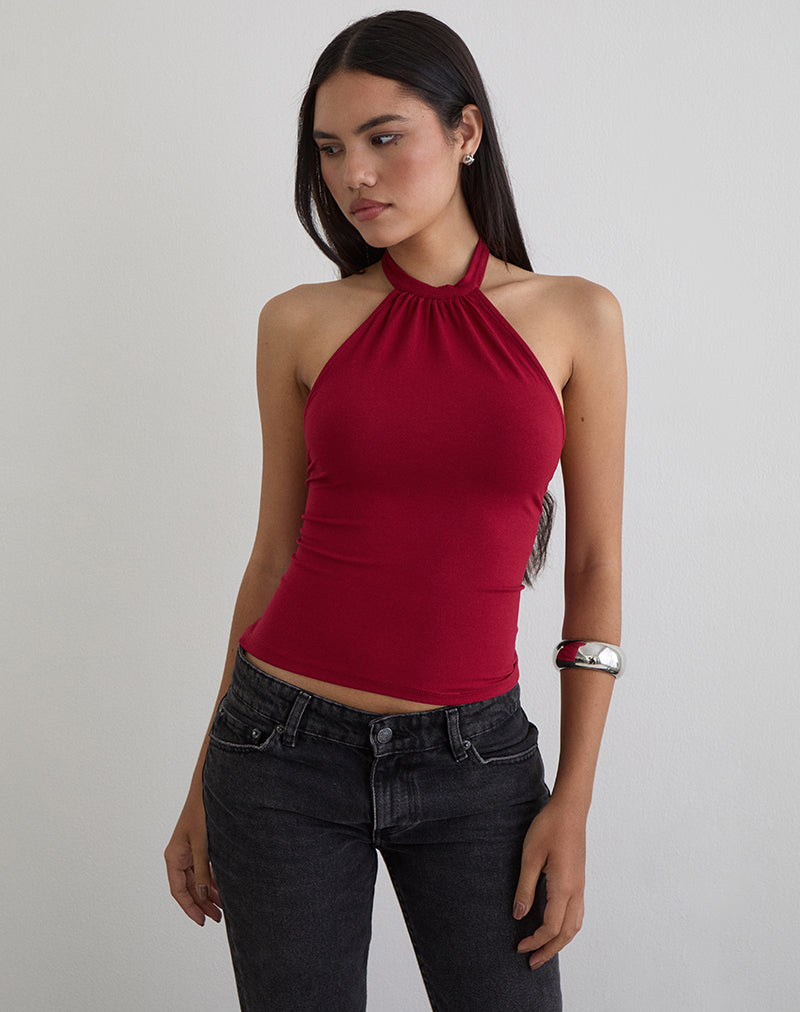 Image of Raceline Neckholder-Top aus Rayon Jersey Adrenaline Rot