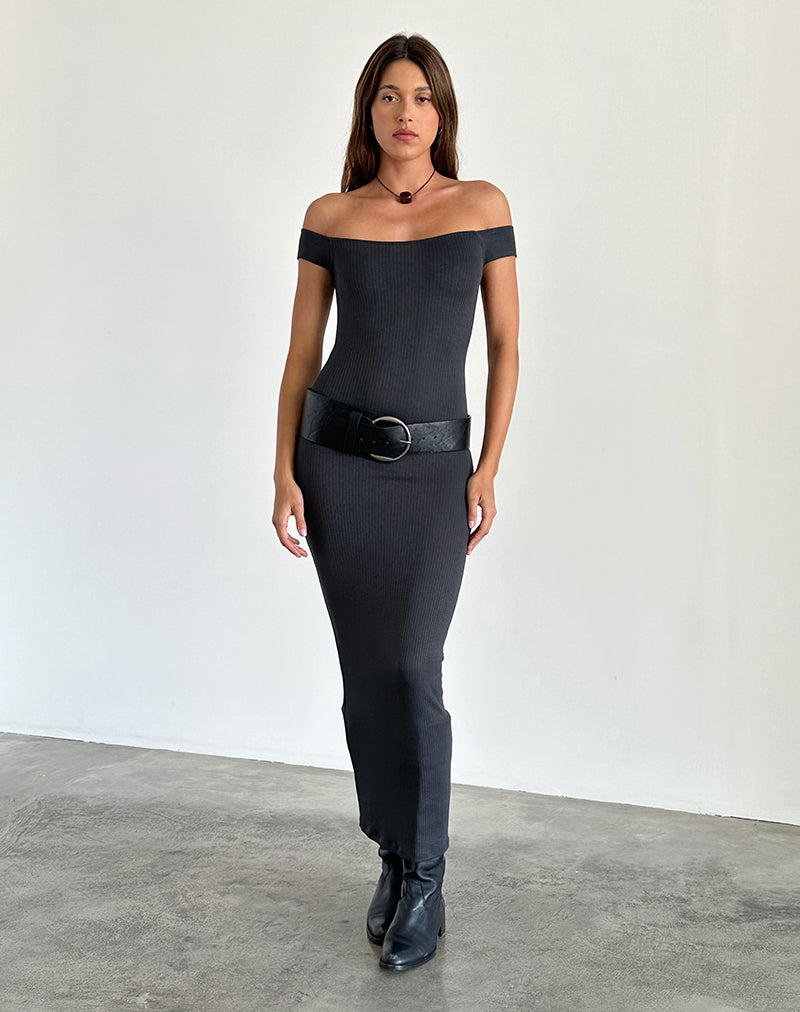 Image of Racha Bardot Maxikleid aus dicker Rippe in Black Forest