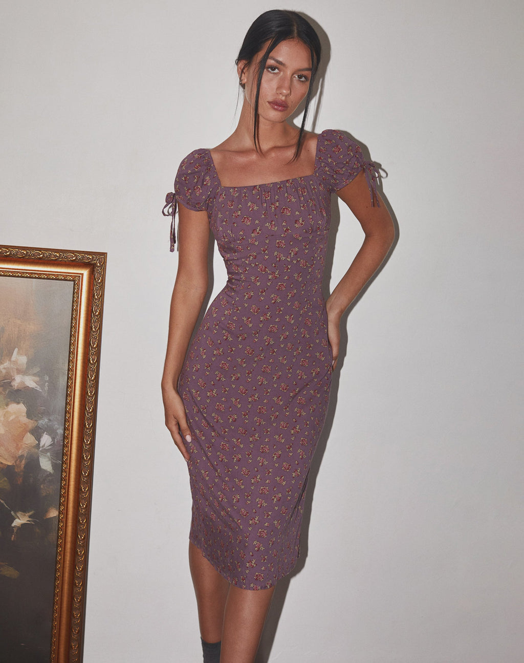 Rachana Midikleid in fließendem Rose Deep Purple