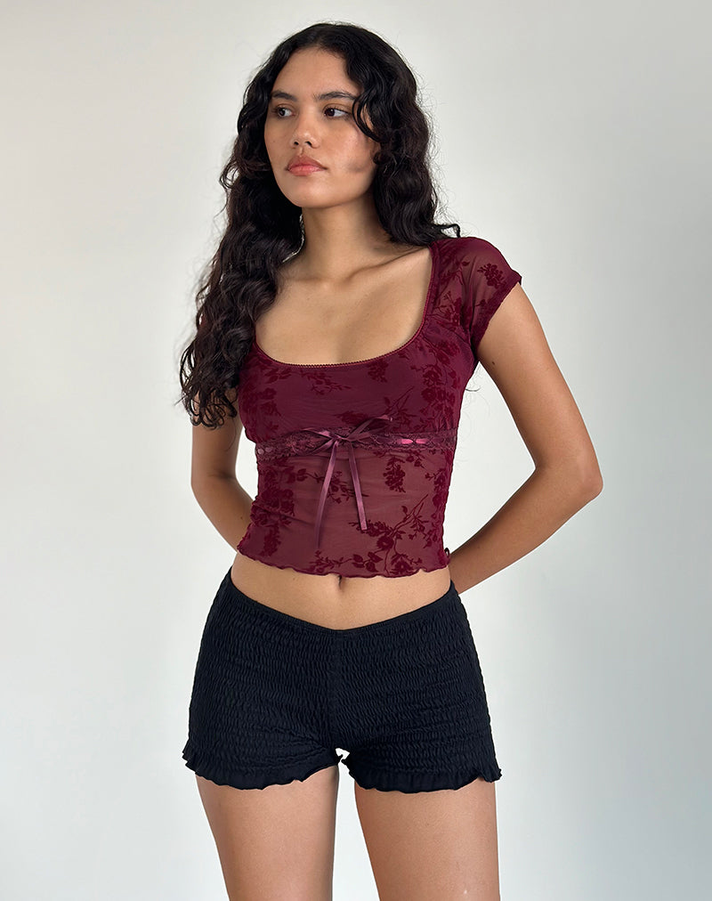 Rada Top in Botanisch beflockt Maroon