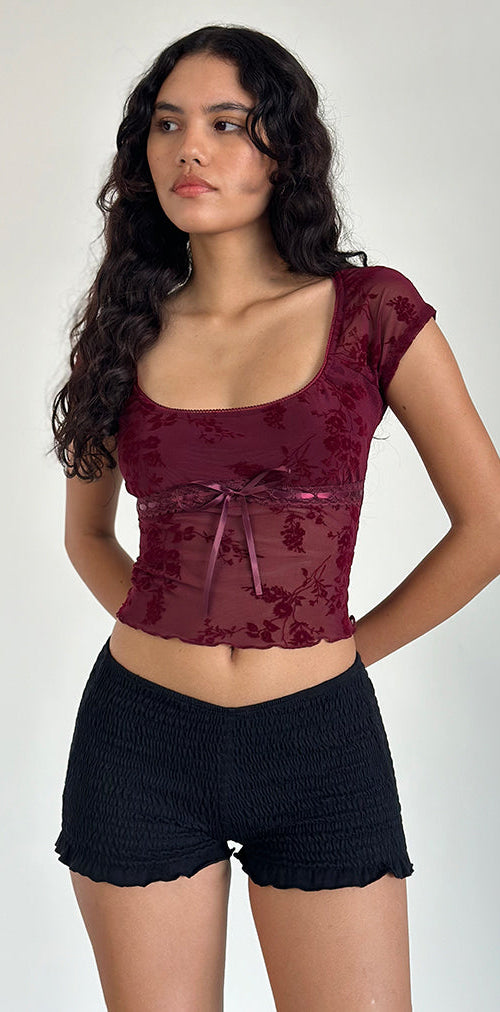 Image of Rada Top in Botanical Flocked Maroon