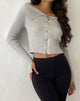 Image of Radia Long Sleeve Off-Shoulder Zip Thru Pullover in Hellgrau