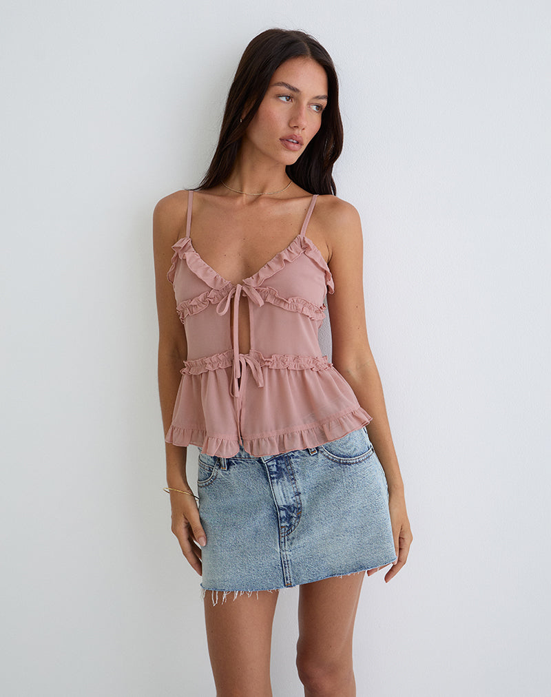 Bild von Raeya Tie Front Cami Top aus Chiffon Pink