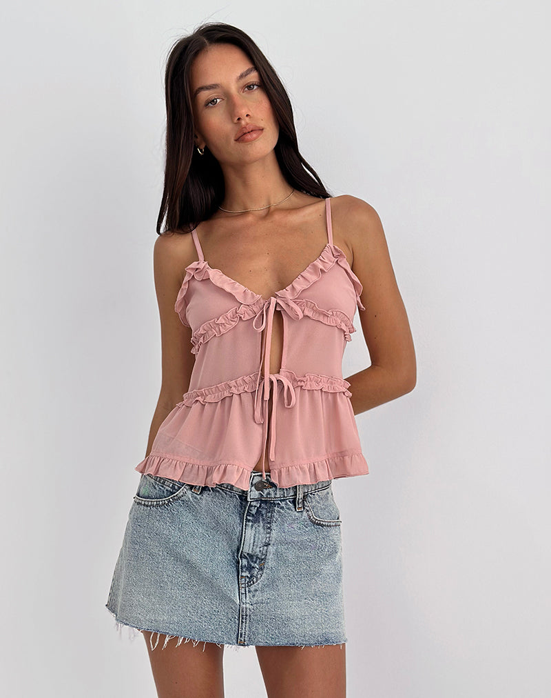 Bild von Raeya Tie Front Cami Top aus Chiffon Pink